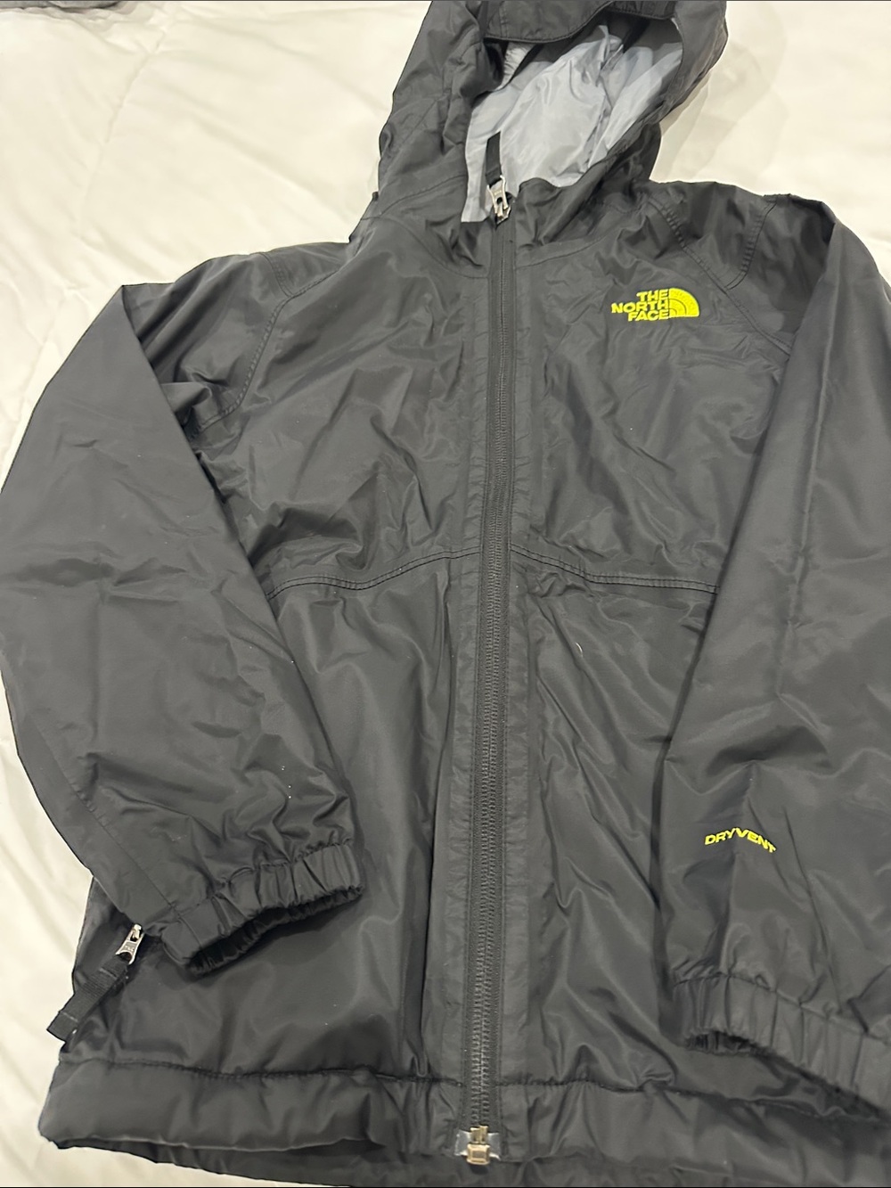The North Face Kids Gray Hooded DryVent Raincoat with Yellow Logo